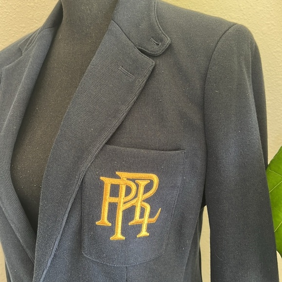 Ralph Lauren Polo Women's Navy Blue Single Breasted Blazer Gold PRL Crest Size 8 - Picture 4 of 15